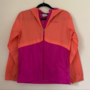 Girls Large Magenta and Orange Columbia Raincoat